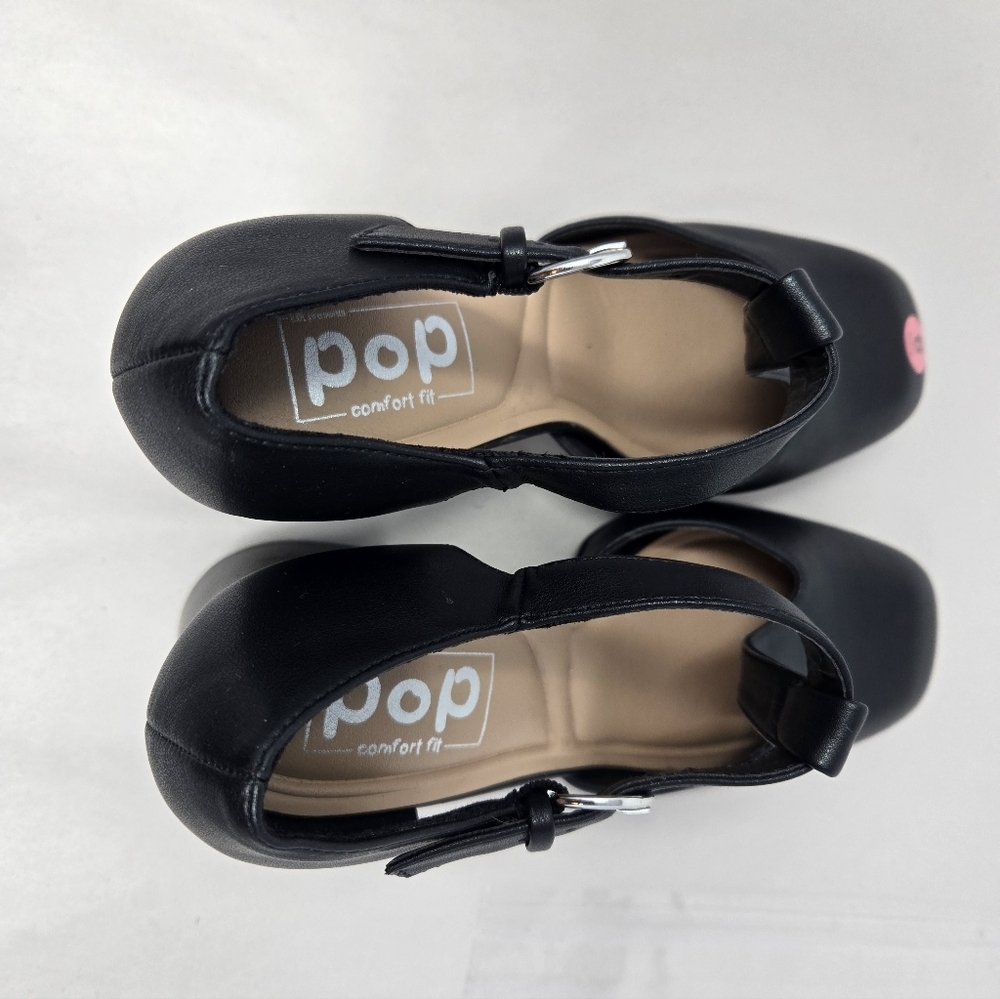 Pop Women's Sz 9 Worthy Mary Janes Platforms Black Faux Leather Sky High Chic - Picture 11 of 13